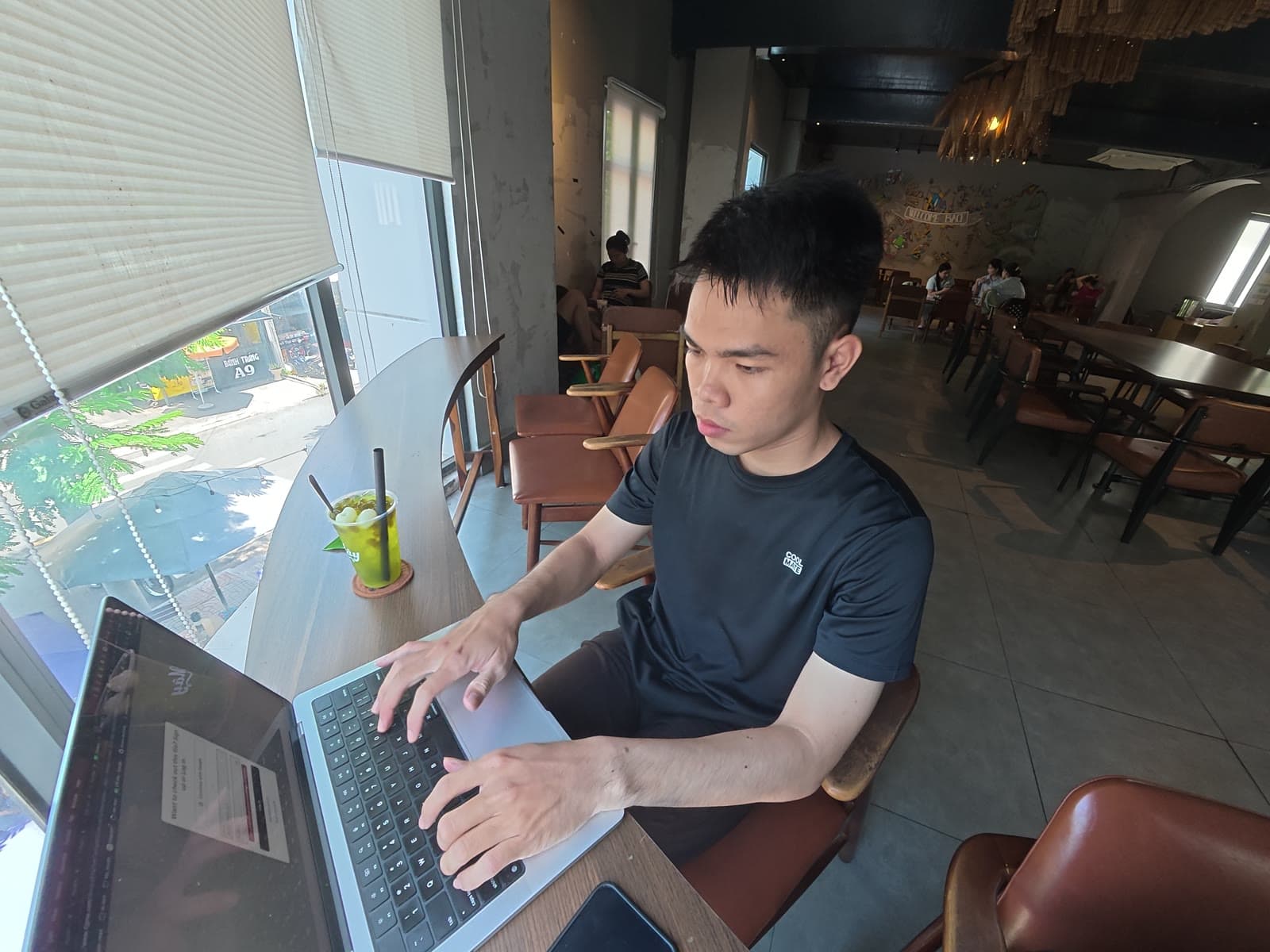 Working remotely from a café in my hometown